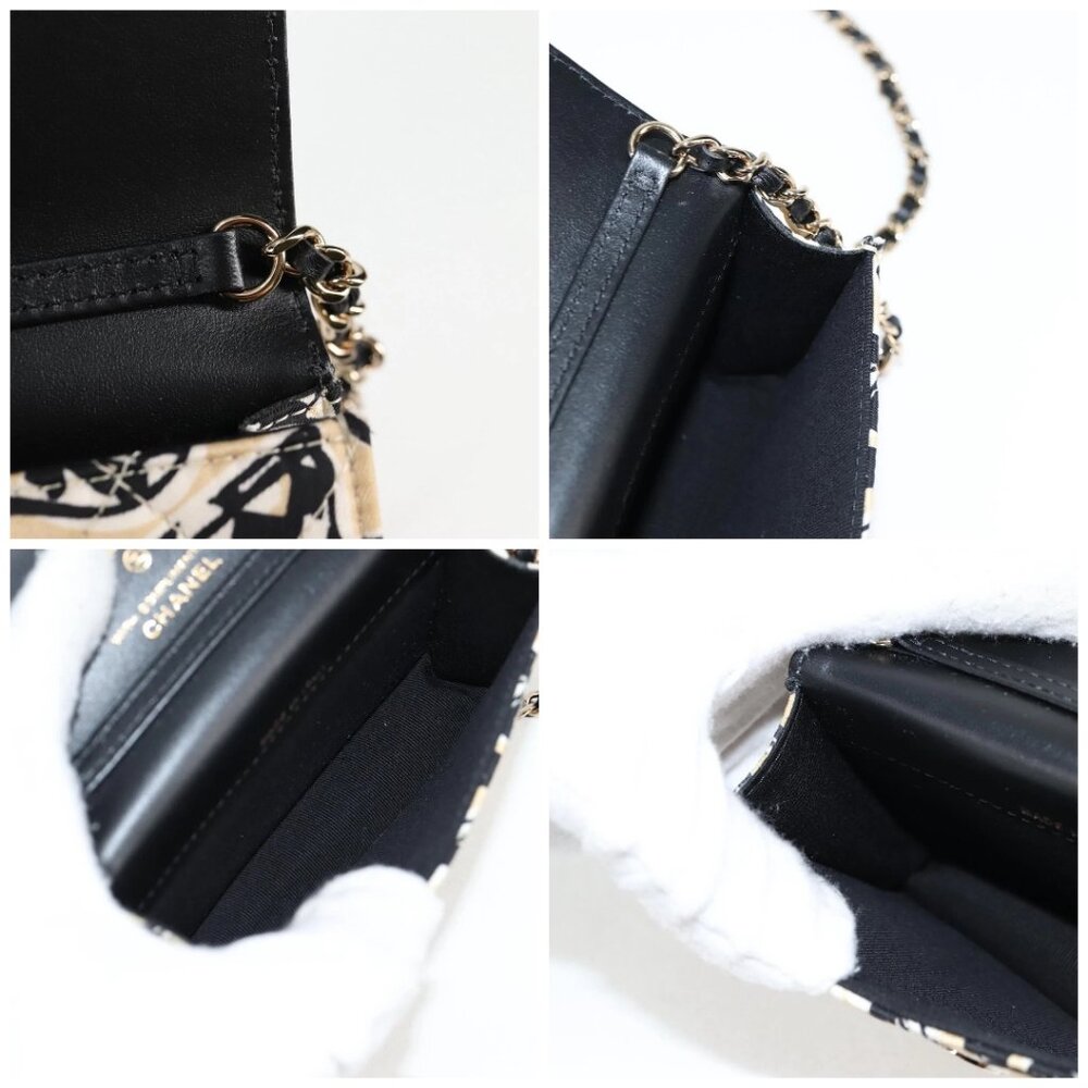 CHANEL Matelasse Checkered Flag Chain Shoulder Bag Nylon Beige CC Auth 125975M - Picture 16 of 16